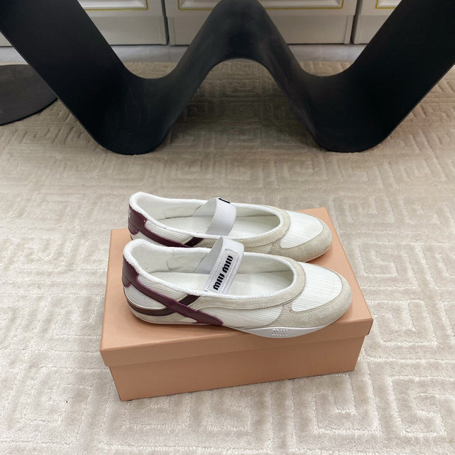 BALLET FLAT SHOES IN WHITE MESH AND BEIGE SUEDE