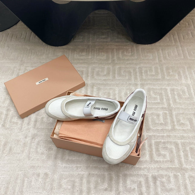 BALLET FLAT SHOES IN WHITE MESH AND BEIGE SUEDE