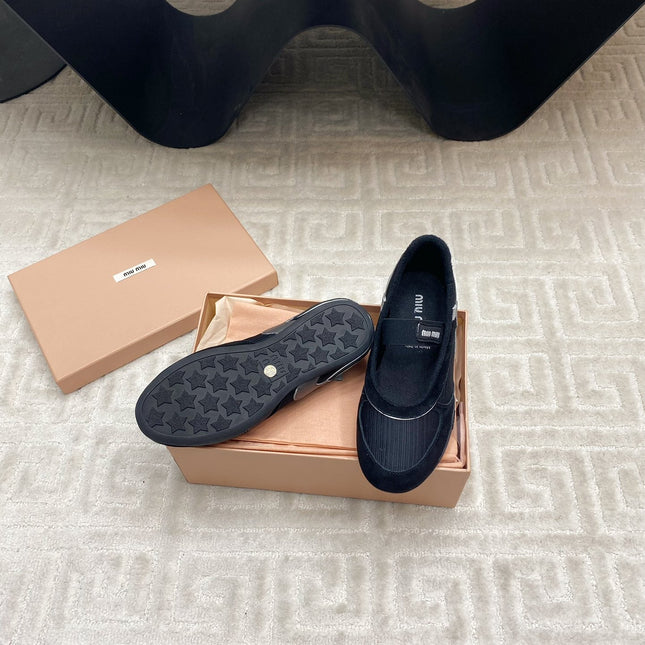 BALLET FLAT SHOES IN BLACK MESH AND SUEDE