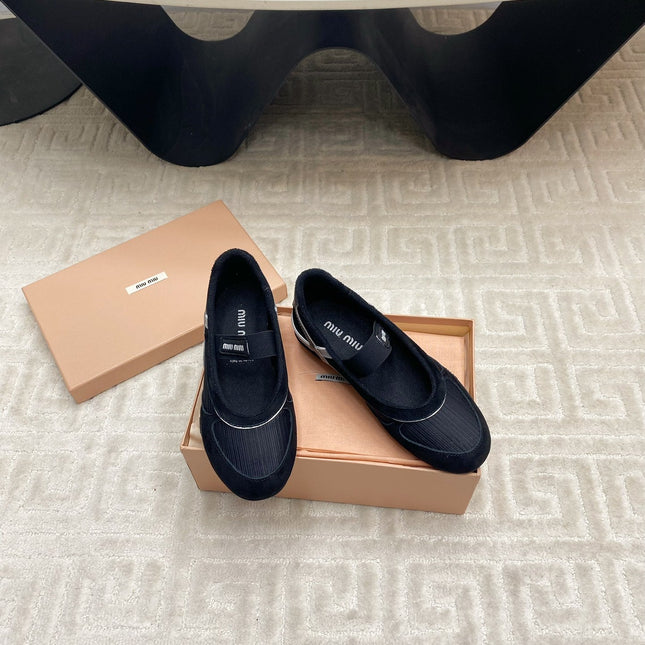 BALLET FLAT SHOES IN BLACK MESH AND SUEDE