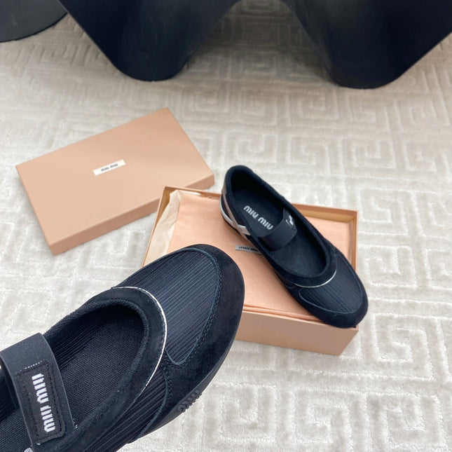 BALLET FLAT SHOES IN BLACK MESH AND SUEDE