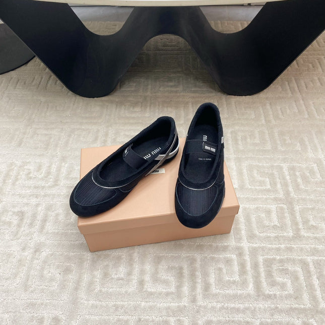 BALLET FLAT SHOES IN BLACK MESH AND SUEDE