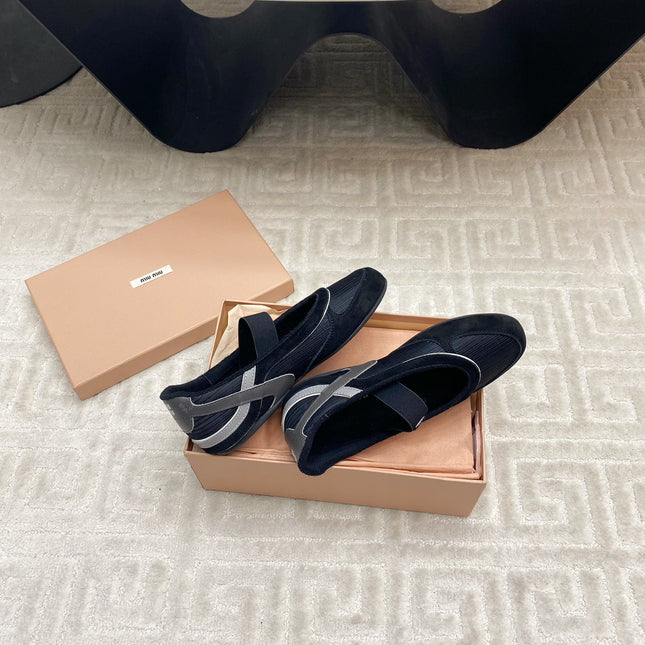 BALLET FLAT SHOES IN BLACK MESH AND SUEDE