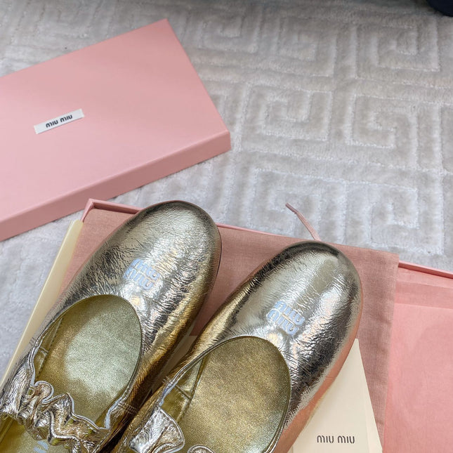 MARY JANE FLATS IN GOLD METALLIC SMOOTH LAMBSKIN