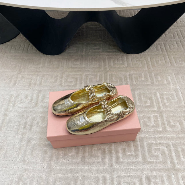 MARY JANE FLATS IN GOLD METALLIC SMOOTH LAMBSKIN