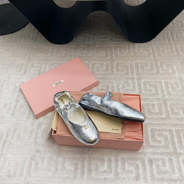 MARY JANE FLATS IN SILVER METALLIC SMOOTH LAMBSKIN