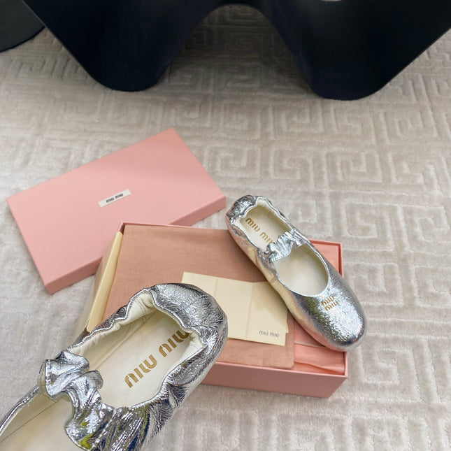 MARY JANE FLATS IN SILVER METALLIC SMOOTH LAMBSKIN