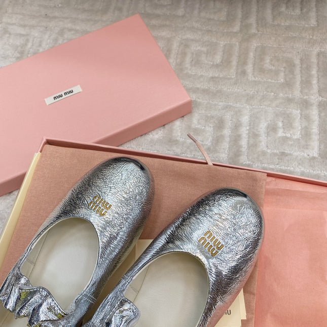 MARY JANE FLATS IN SILVER METALLIC SMOOTH LAMBSKIN