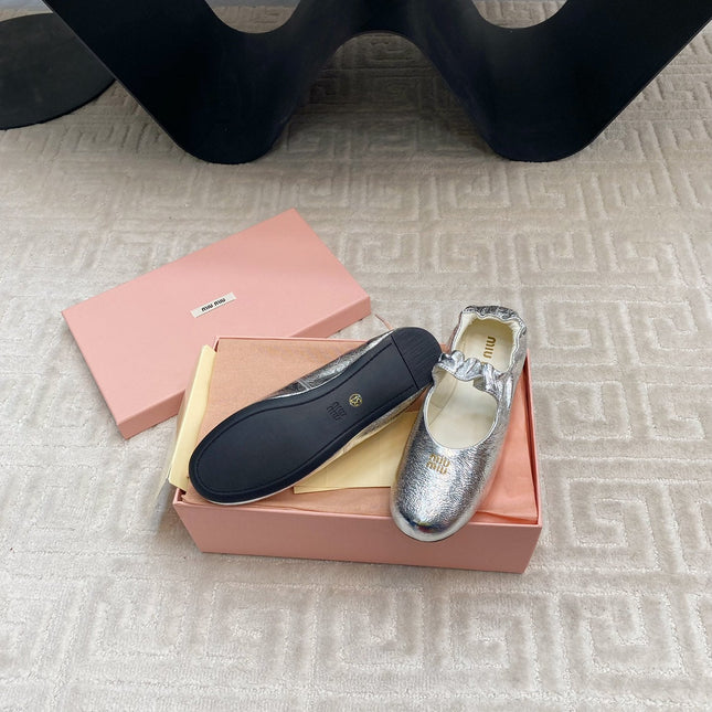 MARY JANE FLATS IN SILVER METALLIC SMOOTH LAMBSKIN