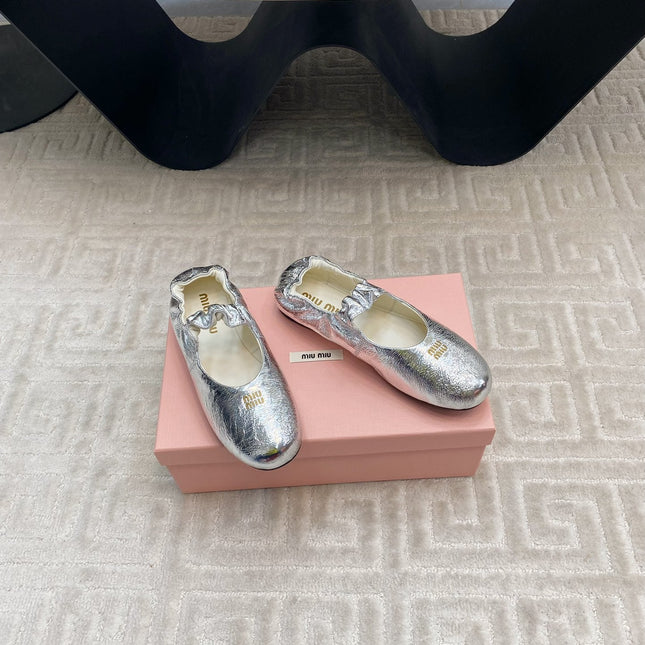 MARY JANE FLATS IN SILVER METALLIC SMOOTH LAMBSKIN