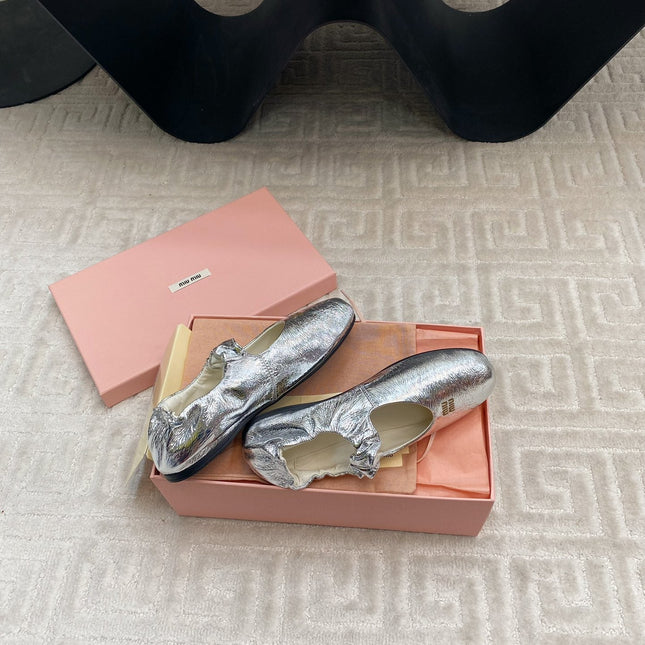 MARY JANE FLATS IN SILVER METALLIC SMOOTH LAMBSKIN