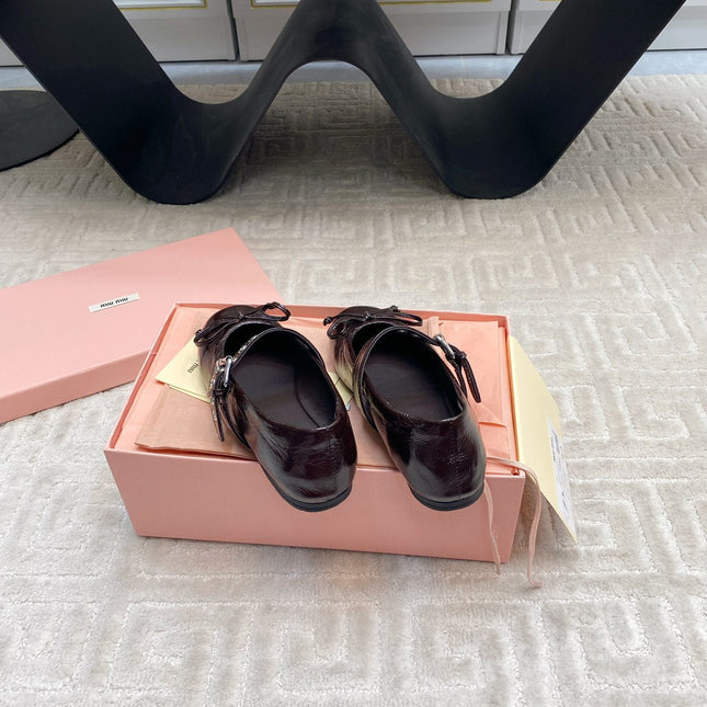 BOW MARY JANE FLAT IN ESPRESSO NAPLAK LAMBSKIN