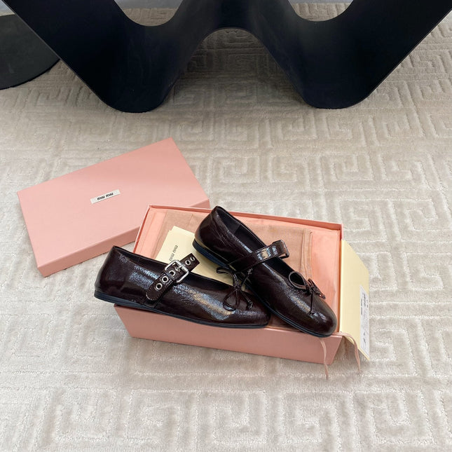 BOW MARY JANE FLAT IN ESPRESSO NAPLAK LAMBSKIN