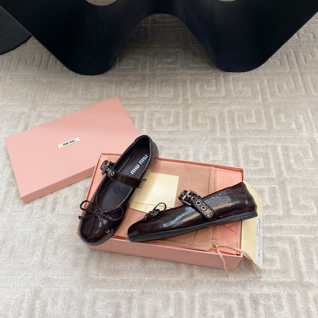 BOW MARY JANE FLAT IN ESPRESSO NAPLAK LAMBSKIN