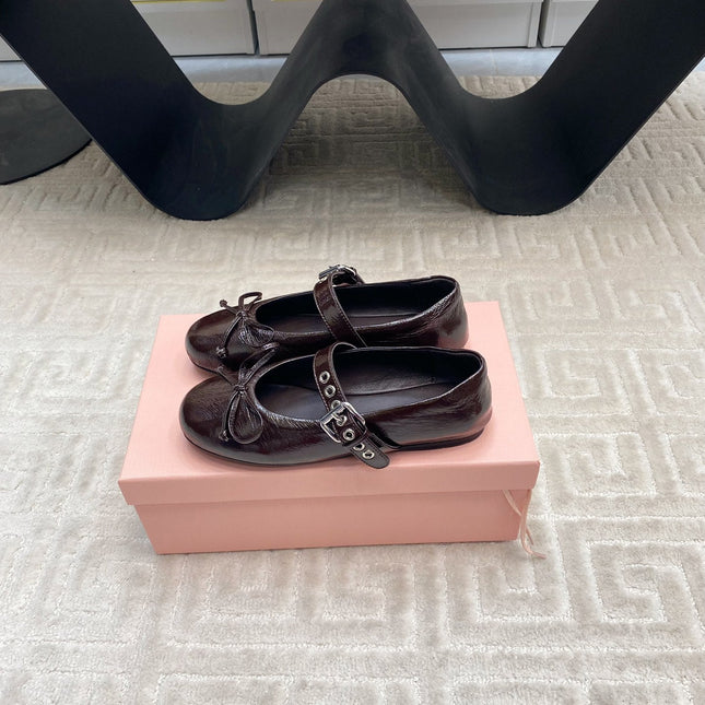 BOW MARY JANE FLAT IN ESPRESSO NAPLAK LAMBSKIN