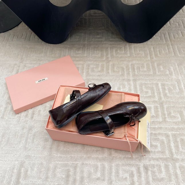 BOW MARY JANE FLAT IN ESPRESSO NAPLAK LAMBSKIN