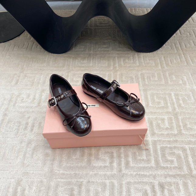 BOW MARY JANE FLAT IN ESPRESSO NAPLAK LAMBSKIN