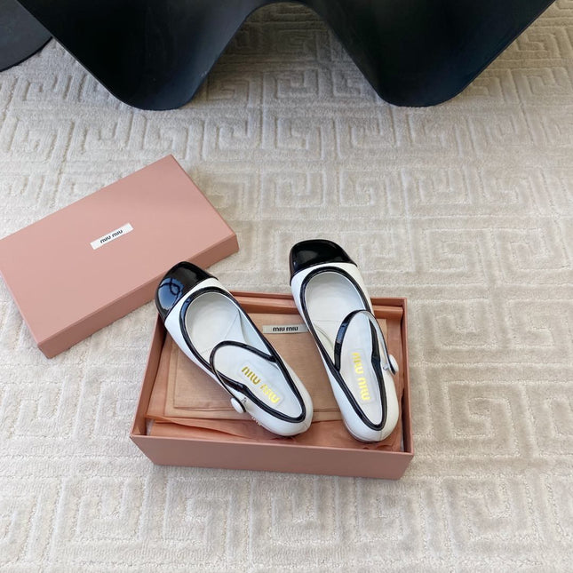 MARY JANE PUMPS IN BLACK MIX WHITE GLOSSY SHEEPSKIN