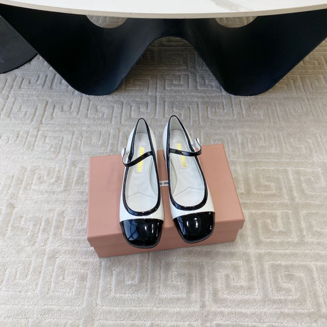 MARY JANE PUMPS IN BLACK MIX WHITE GLOSSY SHEEPSKIN