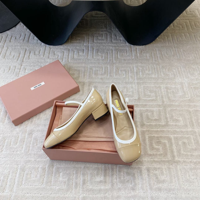 MARY JANE PUMPS IN BEIGE GLOSSY SHEEPSKIN