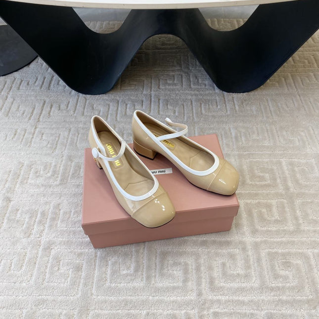 MARY JANE PUMPS IN BEIGE GLOSSY SHEEPSKIN