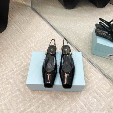 MARY JANE SLINGBACK SQUARE TOE IN BLACK PATENT SHEEPSKIN