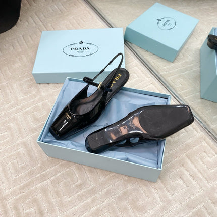 MARY JANE SLINGBACK SQUARE TOE IN BLACK PATENT SHEEPSKIN