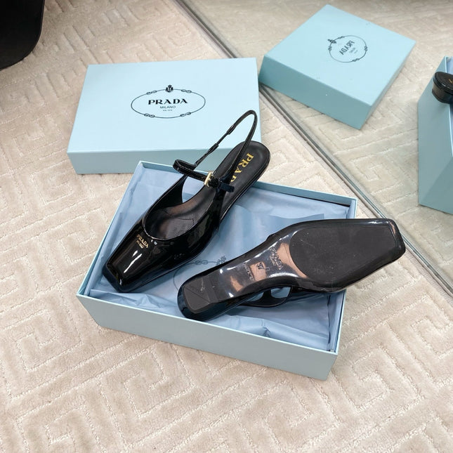 MARY JANE SLINGBACK SQUARE TOE IN BLACK PATENT SHEEPSKIN