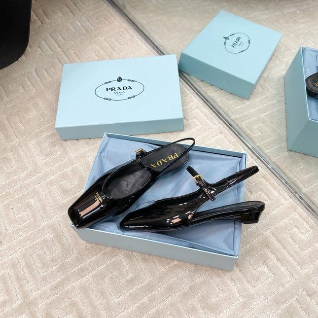 MARY JANE SLINGBACK SQUARE TOE IN BLACK PATENT SHEEPSKIN