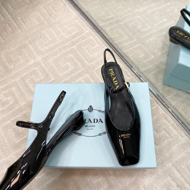 MARY JANE SLINGBACK SQUARE TOE IN BLACK PATENT SHEEPSKIN