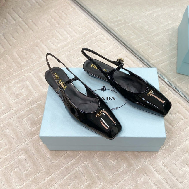 MARY JANE SLINGBACK SQUARE TOE IN BLACK PATENT SHEEPSKIN