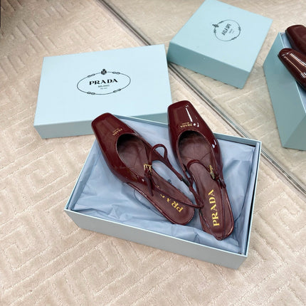 MARY JANE SLINGBACK SQUARE TOE IN BURGUNDY RED PATENT SHEEPSKIN