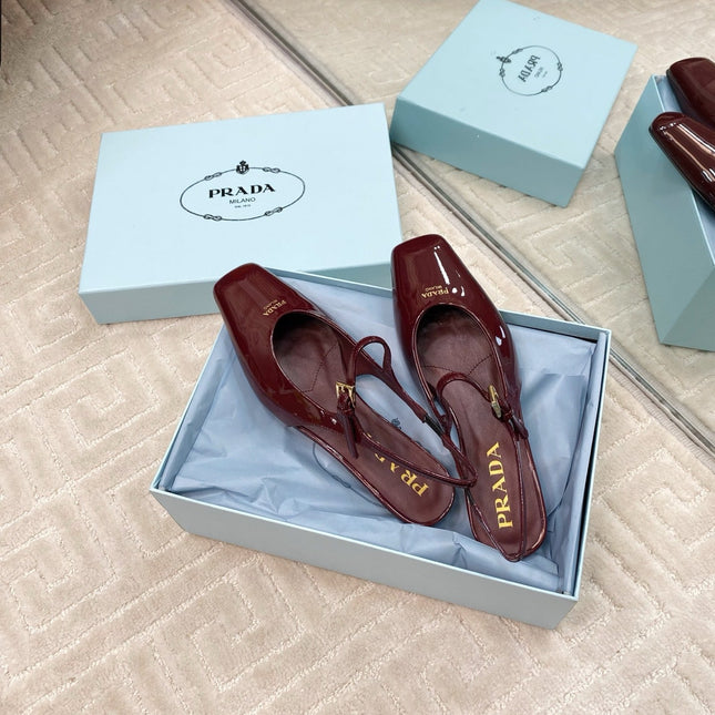 MARY JANE SLINGBACK SQUARE TOE IN BURGUNDY RED PATENT SHEEPSKIN