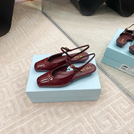 MARY JANE SLINGBACK SQUARE TOE IN BURGUNDY RED PATENT SHEEPSKIN