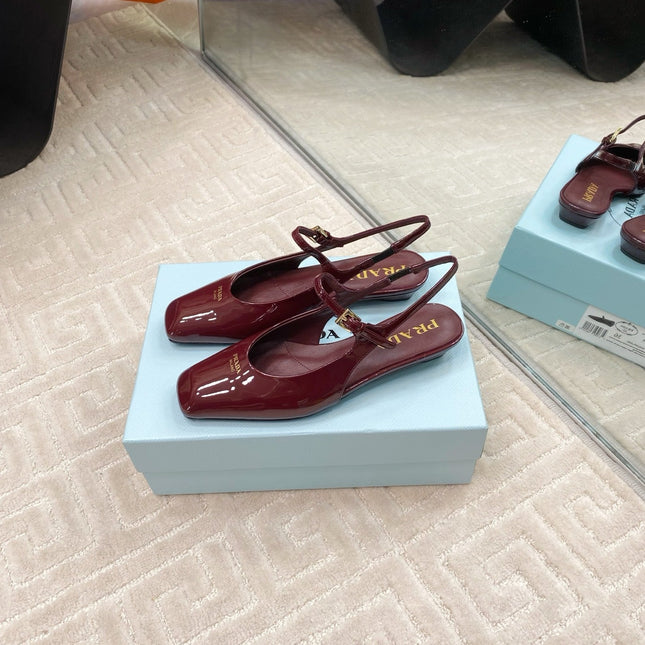 MARY JANE SLINGBACK SQUARE TOE IN BURGUNDY RED PATENT SHEEPSKIN