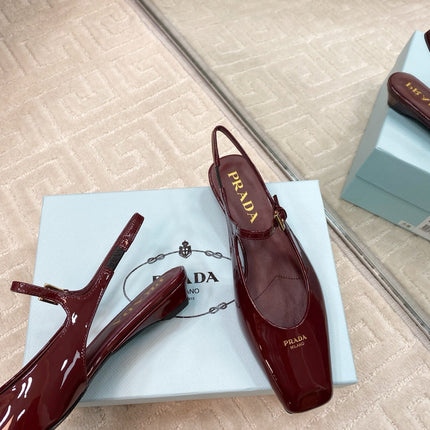 MARY JANE SLINGBACK SQUARE TOE IN BURGUNDY RED PATENT SHEEPSKIN