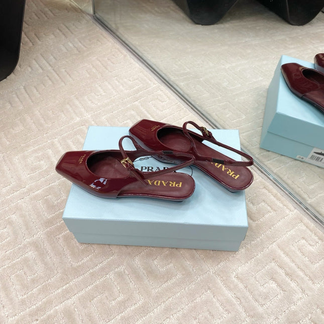 MARY JANE SLINGBACK SQUARE TOE IN BURGUNDY RED PATENT SHEEPSKIN