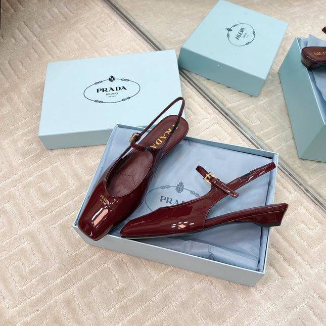 MARY JANE SLINGBACK SQUARE TOE IN BURGUNDY RED PATENT SHEEPSKIN