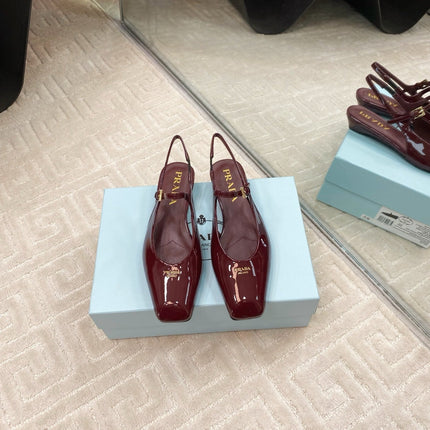 MARY JANE SLINGBACK SQUARE TOE IN BURGUNDY RED PATENT SHEEPSKIN