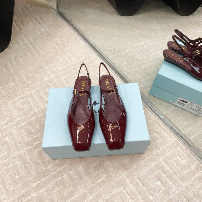 MARY JANE SLINGBACK SQUARE TOE IN BURGUNDY RED PATENT SHEEPSKIN