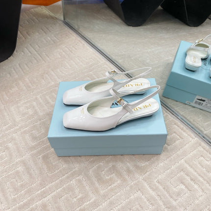 MARY JANE SLINGBACK SQUARE TOE IN WHITE PATENT SHEEPSKIN