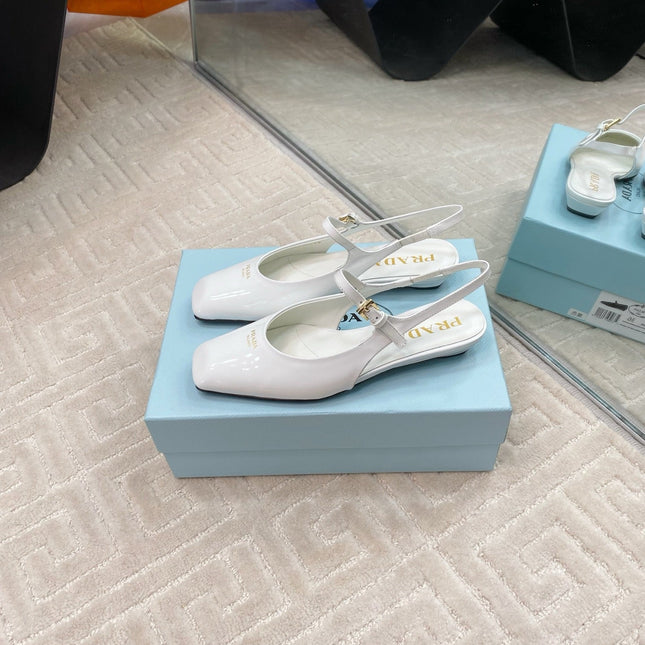 MARY JANE SLINGBACK SQUARE TOE IN WHITE PATENT SHEEPSKIN