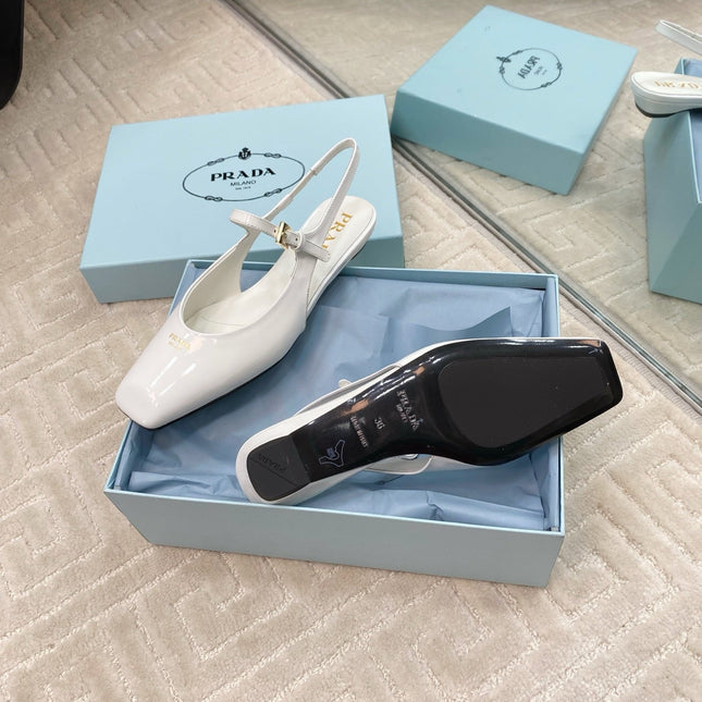 MARY JANE SLINGBACK SQUARE TOE IN WHITE PATENT SHEEPSKIN