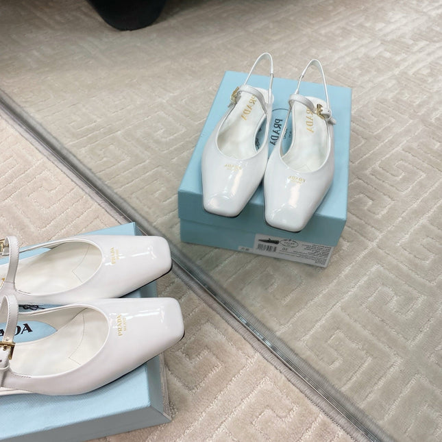 MARY JANE SLINGBACK SQUARE TOE IN WHITE PATENT SHEEPSKIN