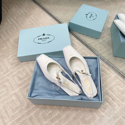 MARY JANE SLINGBACK SQUARE TOE IN WHITE PATENT SHEEPSKIN