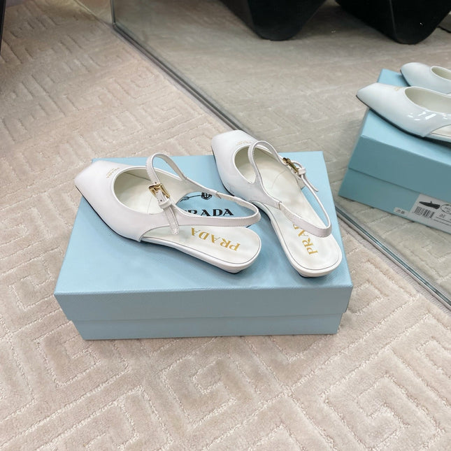 MARY JANE SLINGBACK SQUARE TOE IN WHITE PATENT SHEEPSKIN