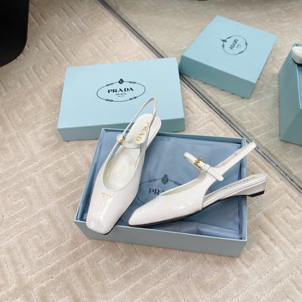 MARY JANE SLINGBACK SQUARE TOE IN WHITE PATENT SHEEPSKIN