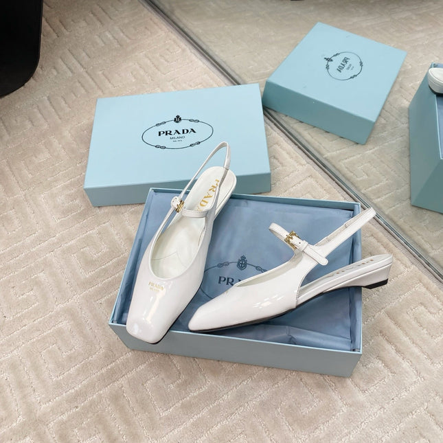 MARY JANE SLINGBACK SQUARE TOE IN WHITE PATENT SHEEPSKIN