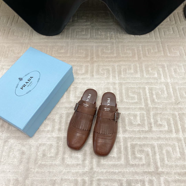 TASSEL MULES IN RUSSET BROWN LAMBSKIN