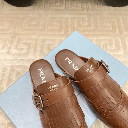 TASSEL MULES IN RUSSET BROWN LAMBSKIN